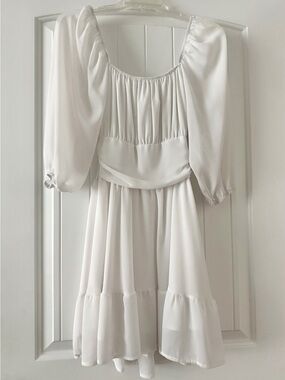 White Puff-Sleeve Tiered Mini Dress